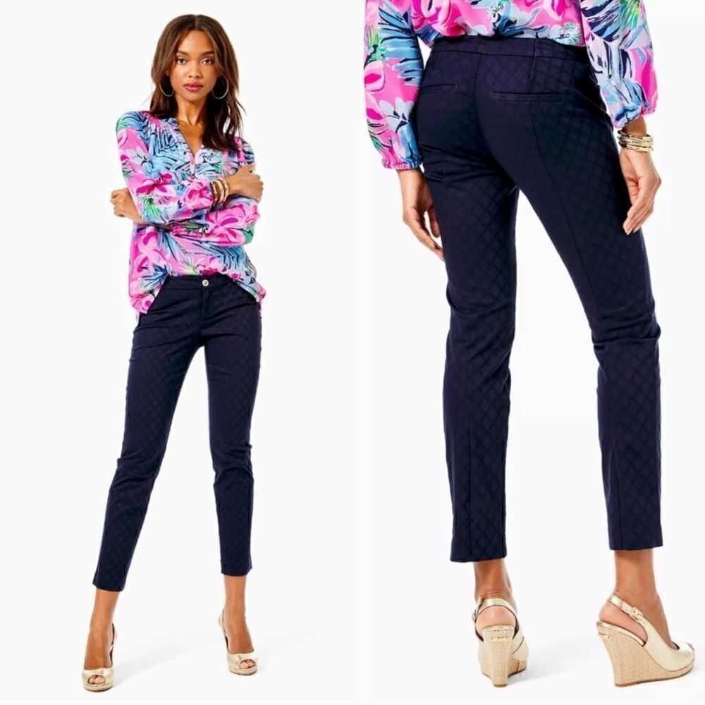 LILLY PULITZER Kelly Textured Ankle Lenght Skinny Pant In Midnight Navy